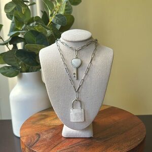 Chic Silver Necklace with Heart and Lock Charms